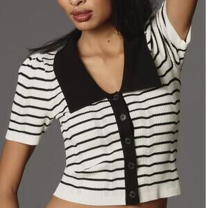 Maeve by Anthropologie Short-Sleeve Collared Slim Cardigan Sweater Medium Small